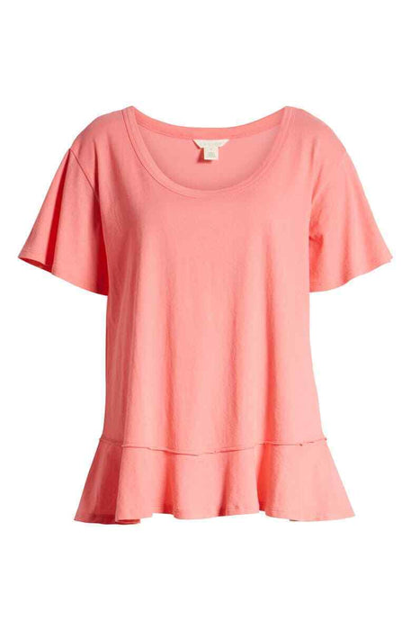 Caslon Ruffle Hem Cotten Tee In Pink Lemonade Size M