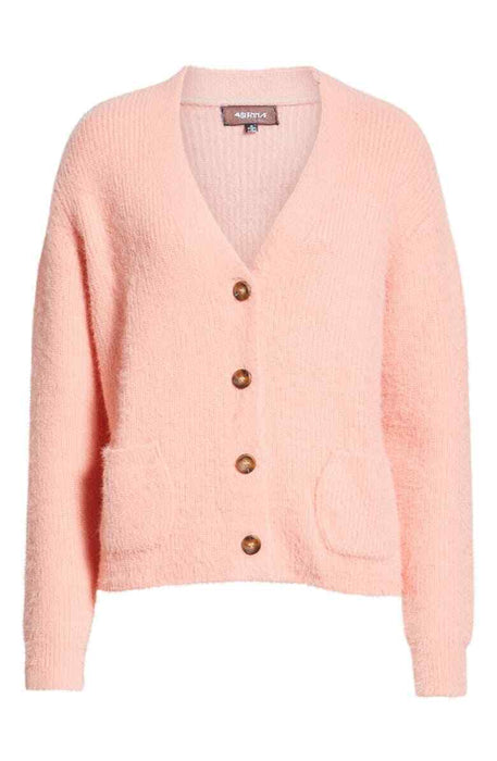 4SI3NNAI Women's Kelsey Soft Fuzzy Buttons Cardigan In Pink Geranium Size M