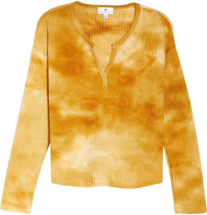 Socialite Thermal Knit Pullover In Mustard Tie Dye Size XL