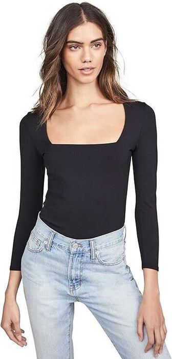 FREE PEOPLE  TRUTH OR SQUARE BLACK ITE STRETCH-JERSEY BODYSUIT SZ S