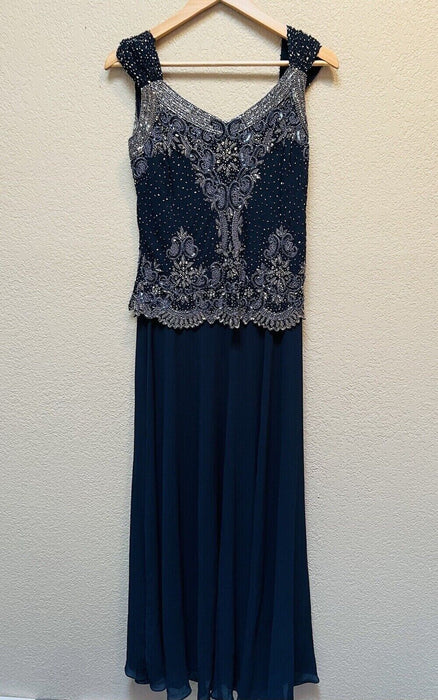 J Kara women's  Navy Blue Beaded Chiffon maxi Dress Size 12 in navy $299