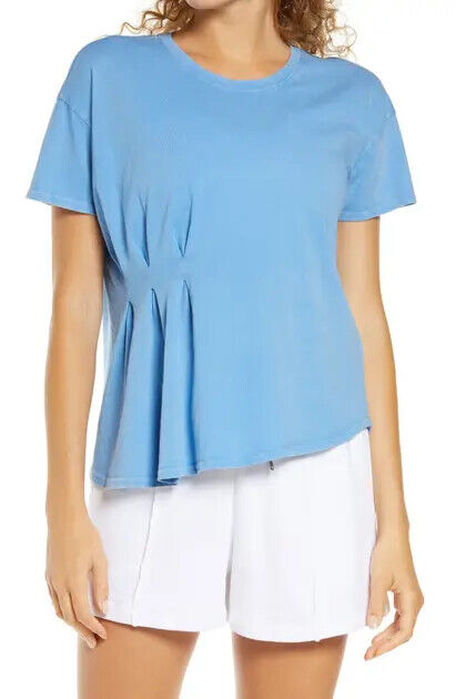 Zella Washed Pleated T-Shirt In Blue Swim Size S