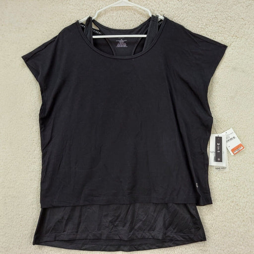 Nine West Active Women's top 2 in 1 short sleeve Top Size S in black $42
