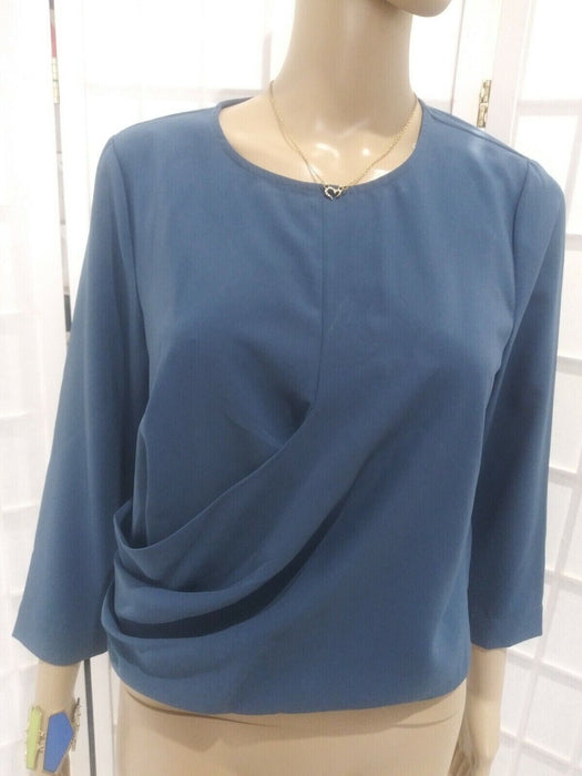Code X Mode Drape 2/3 Sleeve Blouse In Teal Size L NWT