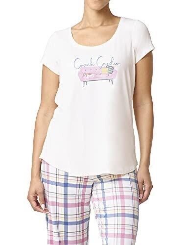 HUE Women's Short Sleeve Scoop Neck Sleep Tee, Gardenia, size L $40