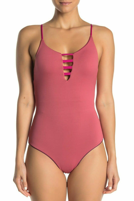 Maaji Evergreen Colorblock Strappy Cheeky Lace Up One-Piece Swimsuit $154 S