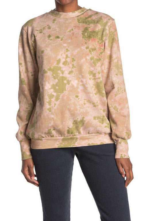AFRM Munroe Printed TieDye Crewneck Long Sleeve Sweatshirt in Blush Olive Size S