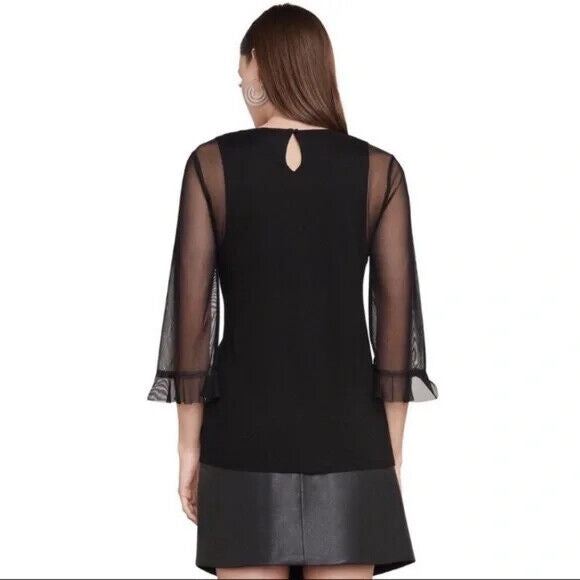 BCBGMAXAZRIA Ashleigh Sheer Sleeve Tencel Lyocell Top In Black Size S $127