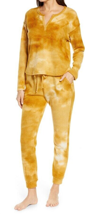 Socialite Thermal Knit Pullover In Mustard Tie Dye Size XL