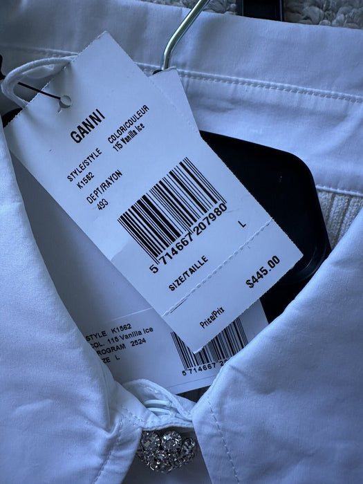 GANNI $445 Knit button Shirt Crystal embellished in Vanilla Ice size L