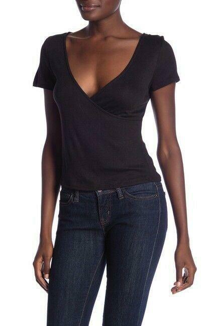 PST By Project Social T Women's Short Sleeve Surplice Top In Black Size L