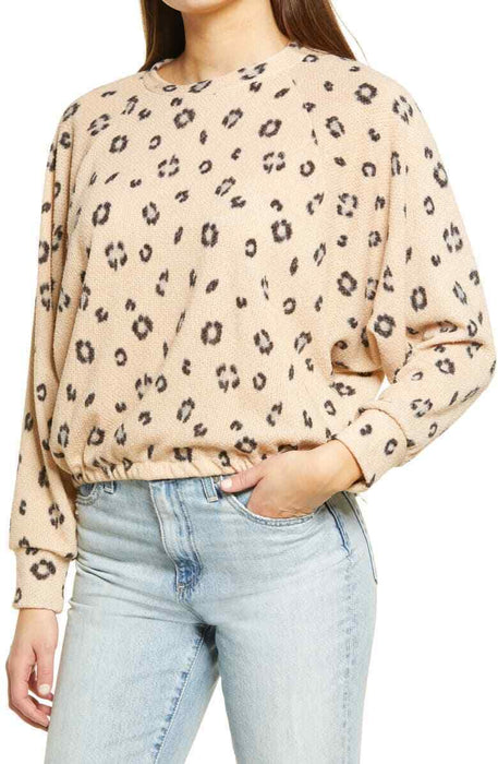 ALL IN FAVOR Animal Print Raglan Sleeve Top In Cream Animal Size S Made In USA