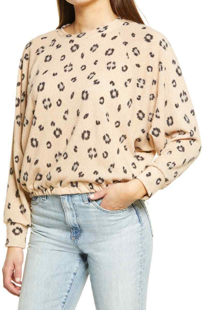 ALL IN FAVOR Animal Print Raglan Sleeve Top In Cream Animal Size S Made In USA