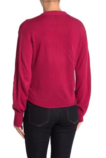 Free Press Long Sleeve Wrap Front Sweater In Burgundy Punch Color Size S