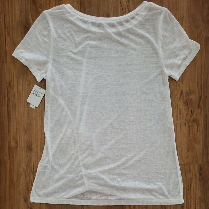 Susina Women's Ruched Burnout T-Shirt Round Neck In White Snow Size S