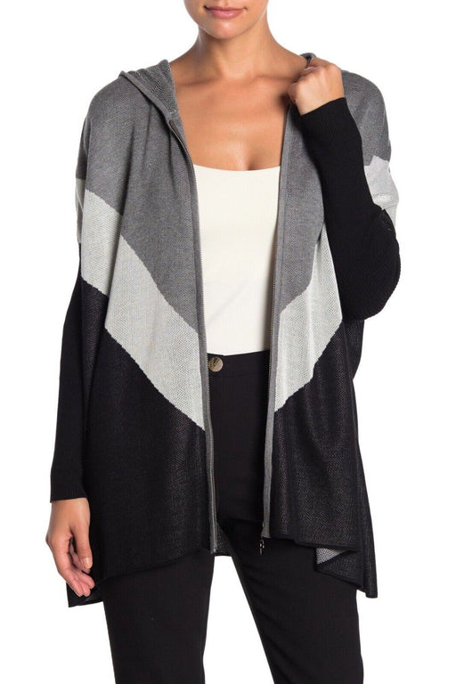 Joseph A Hooded Sweater Zip Cardigan Front Dolman Sleeve Chevron Colorblock S