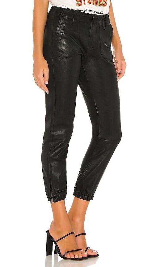 Paige Mayslie Jogger Stretch Denim Pants In Black Fog Luxe Coating Size 27