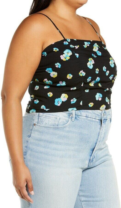 BP. Ruched Crop Cami Black Floral Plus Size 2X