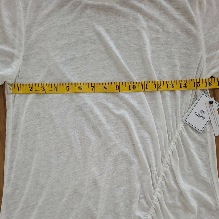 Susina Women's Ruched Burnout T-Shirt Round Neck In White Snow Size S