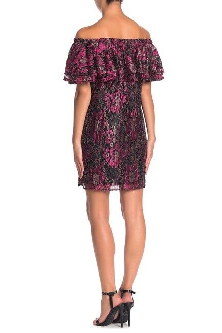 WAYF Cullen Women' Metallic Floral Lace Off The Shoulder Mini Dress Size XS