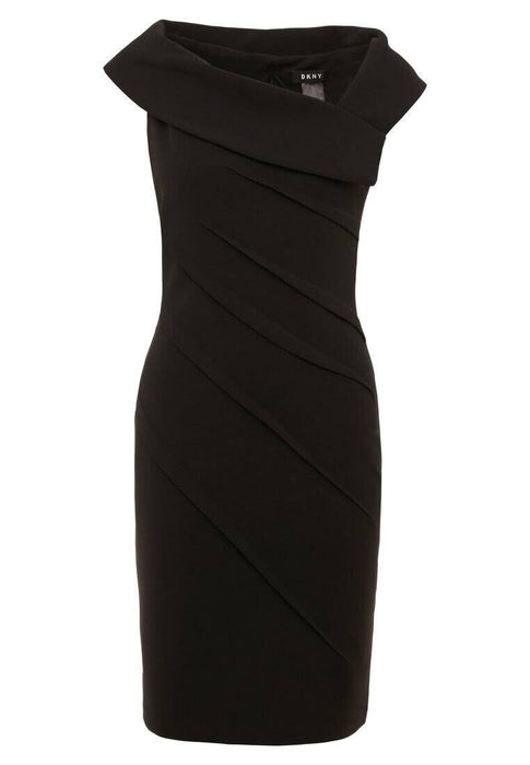 DKNY Asymmetrical-Collar Black Work Sheath Dress size 2 in black