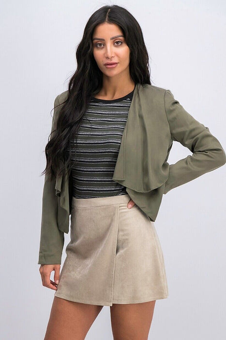 BCBGMaxAzria Ania Double-Layer Long Sleeves Open-Front Blazer size M green $296