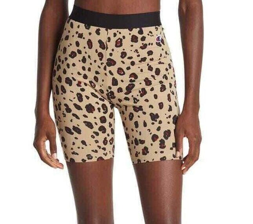 Champion Women's Authentic Logo Biker Shorts Leopard All Over Print (M5689P) S