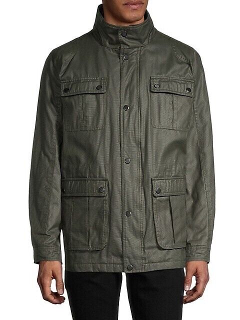 London Fog Men's Oxford Mockneck Utility Pockets Jacket In Green Size S $149