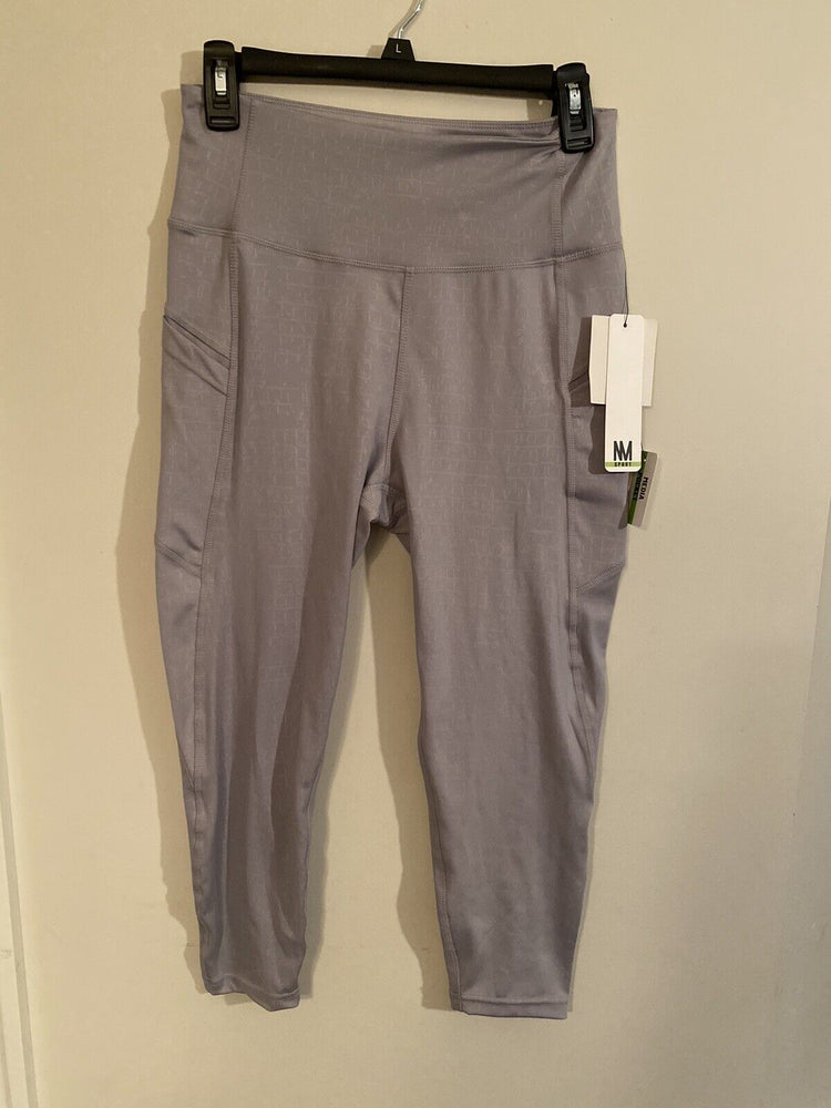 Nicole Miller Women's Seamless Sport Capri Leggings Geometric Print Light Gray L