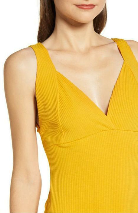 All In Favor Ribbed Bodycon Dress In Golden Yellow Size M Made In USA $88