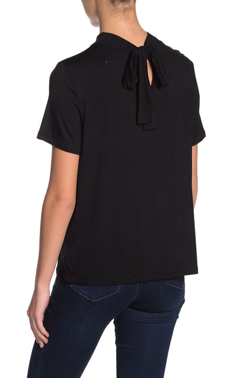 14th & Union Rayon Blend Mock Neck Tie Back T-Shirt In Black Size M