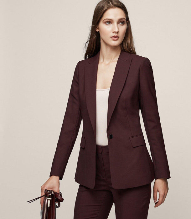 Reiss Women's Lissia One Button Wool Blazer Jacket In Berry Red Size 0 US $824