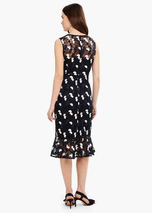 Phase Eight Aleah Floral Embroidered Midi Dress In Navy Size 10 US 14UK $300