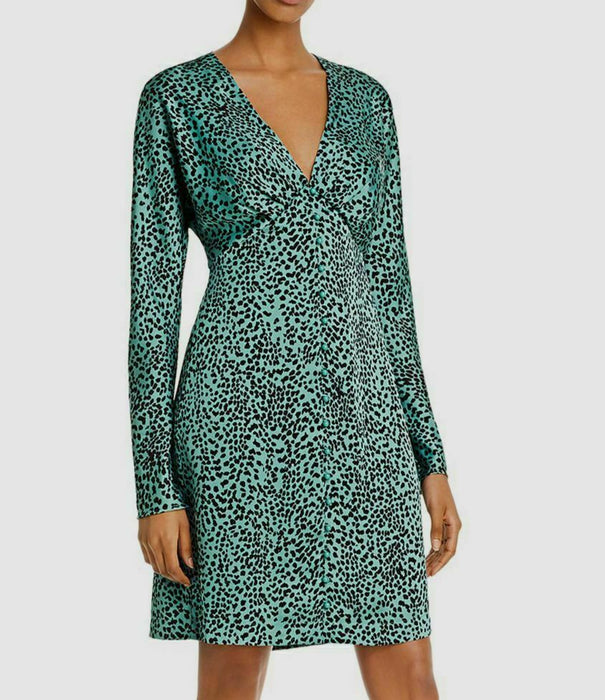 Equipment Green V-Neck Roomily Leopard Print Satin Mini Dress Size 4 $425