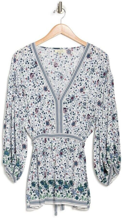 Max Studio Long Sleeve V-Neck Empire Waist Top Blue Plus Size 2X $99