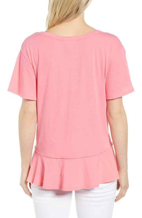 Caslon Ruffle Hem Cotten Tee In Pink Lemonade Size M