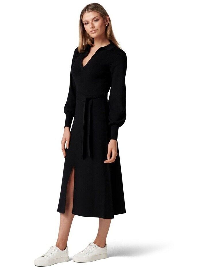 Ever New Olivia Fit And Flare Knit Belted Dress In Black Size 4 NWT