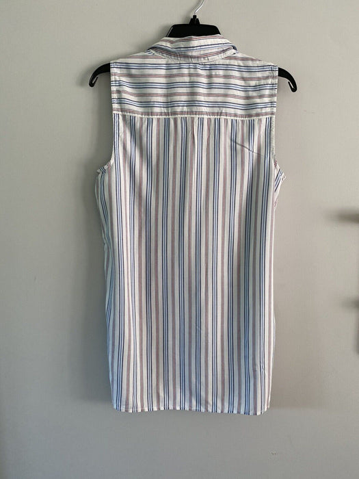 Beach Lunch Lounge Women's Striped Sleeveless Top Side Buttons Blue/Red Size XS