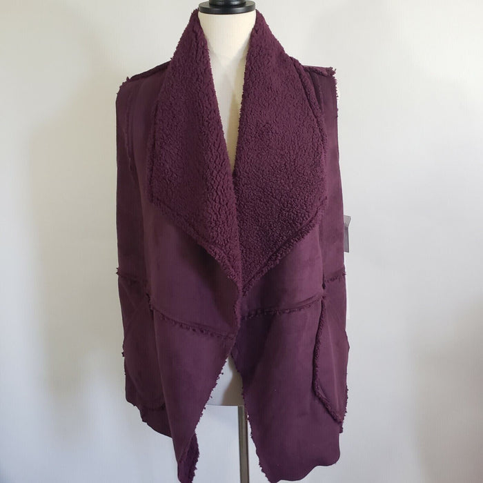 Caslon Women's  Reversible Faux Shearling Vest Front Pocket Burgundy