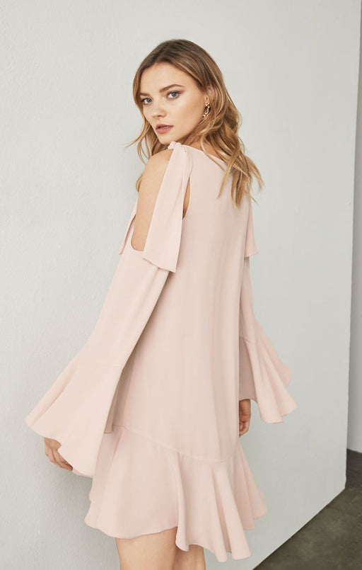 BCBGMAXAZRIA Ellyson Cold Shoulder A-Line Dress In Dusty Pink Size L $257