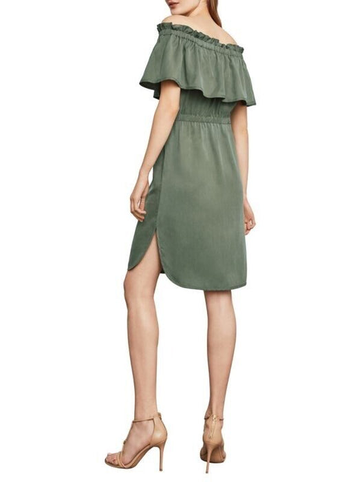 BCBGMAXAZRIA Evangelie Off The Shoulder Dress In Dusty Olive Size S $296