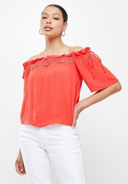Guess women's Off shoulder bellatrix top  red size S