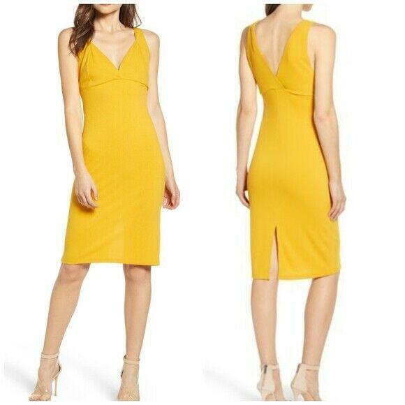 All In Favor Ribbed Bodycon Dress In Golden Yellow Size M Made In USA $88