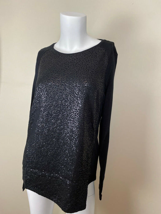 Olsen Uptown Boho Sequins Long Sleeve Jersey Top Blouse In Black Size XS/4 $150