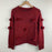 Michelle Nicole Rabbit Fur Pom Pom Long Sleeve Crewneck Sweater Wine Red Size M