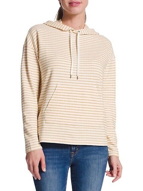 Women's Chaps Striped Drawstring Kangaroo Pocket Long Sleeve  Hoodie Sz M golden