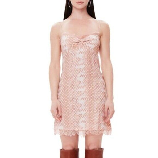 AFRM Mini Slip Dress With Lace Detail In Pastel Pink Snake Print Size L $118