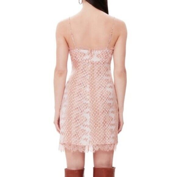 AFRM Mini Slip Dress With Lace Detail In Pastel Pink Snake Print Size L $118