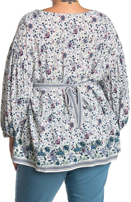 Max Studio Long Sleeve V-Neck Empire Waist Top Blue Plus Size 2X $99