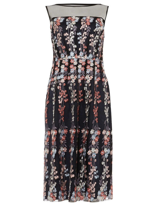 Phase Eight Gabriella Floral Embroidered Dress In Navy Size 8US 12UK